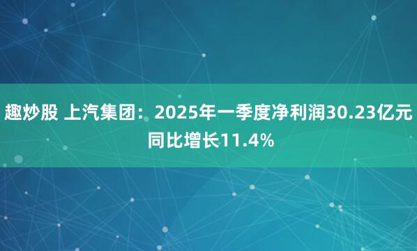 趣炒股 上汽集团：2025年一季度净利润30.23亿元 同比增长11.4%